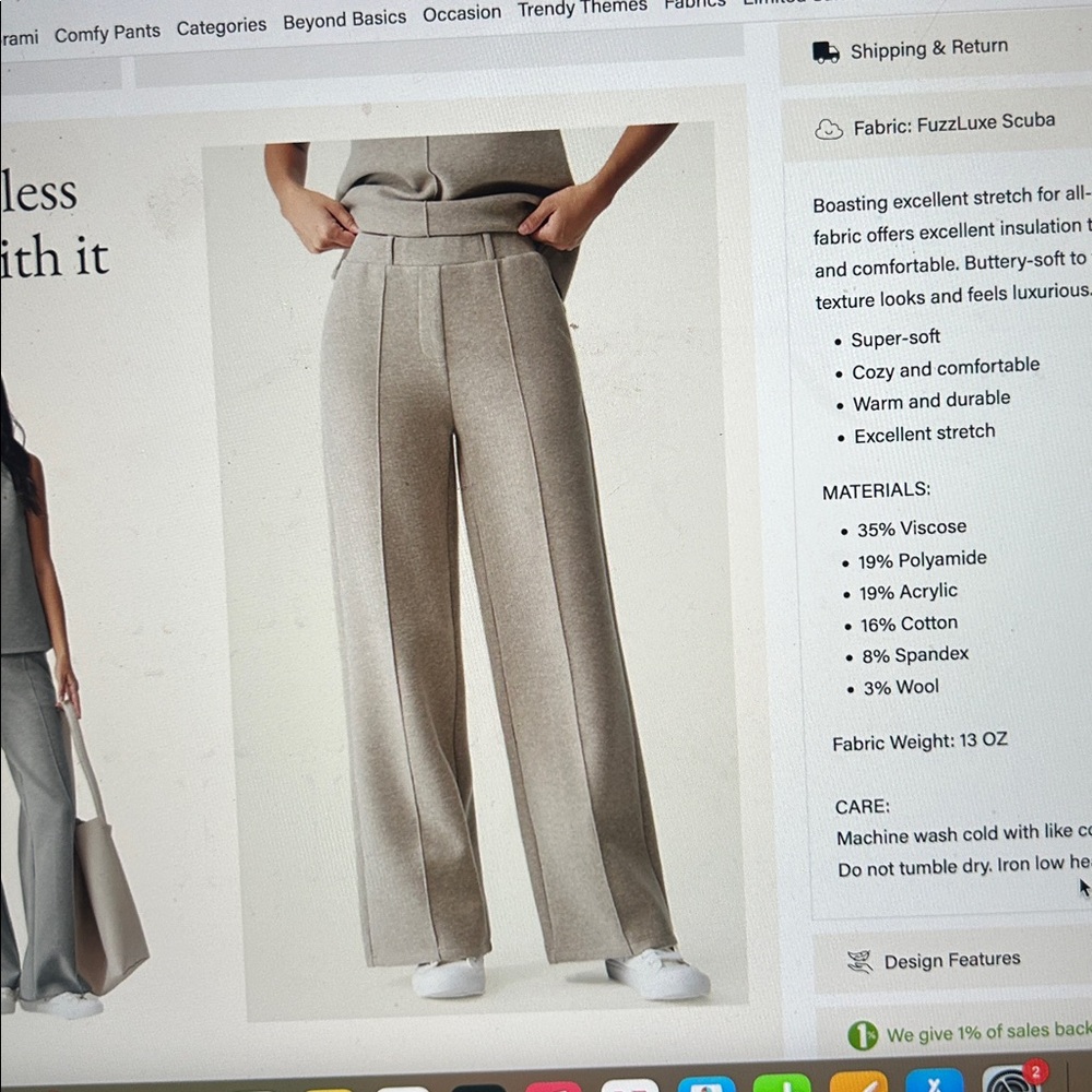 OGL high waisted straight leg pull on pant size medium in heathered beige - Picture 6 of 6